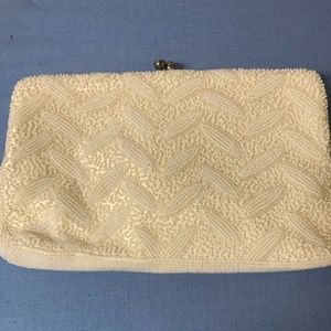Vintage White Beaded Clutch Purse